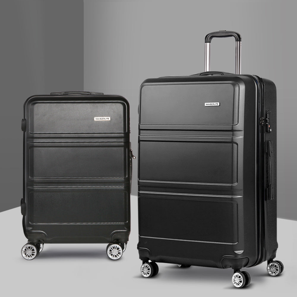 Suitcases: Wanderlite 2Set 20-28 Inch Luggage with TSA Lock Spinner Travel Suitcase Carry On Hard Shell Luggage Case Black