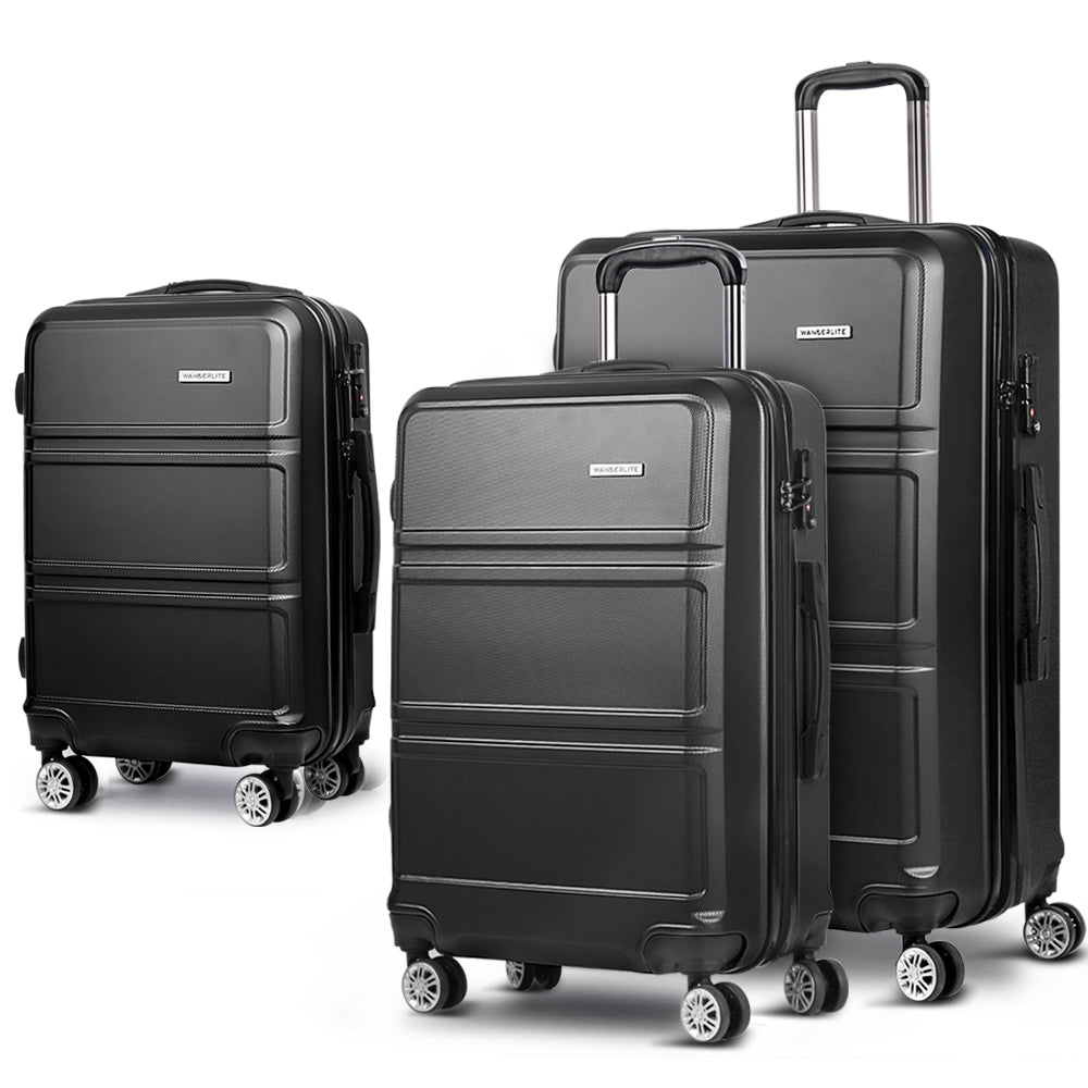 Suitcases: Wanderlite 3Set 20-24-28 Inch Luggage with TSA Lock Spinner Travel Suitcase Carry On Hard Shell Luggage Case Black