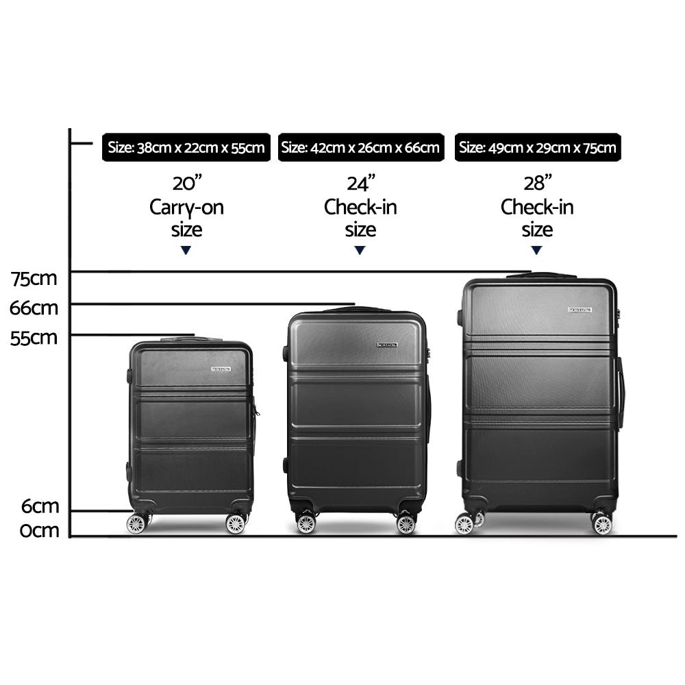 Suitcases: Wanderlite 3Set 20-24-28 Inch Luggage with TSA Lock Spinner Travel Suitcase Carry On Hard Shell Luggage Case Black