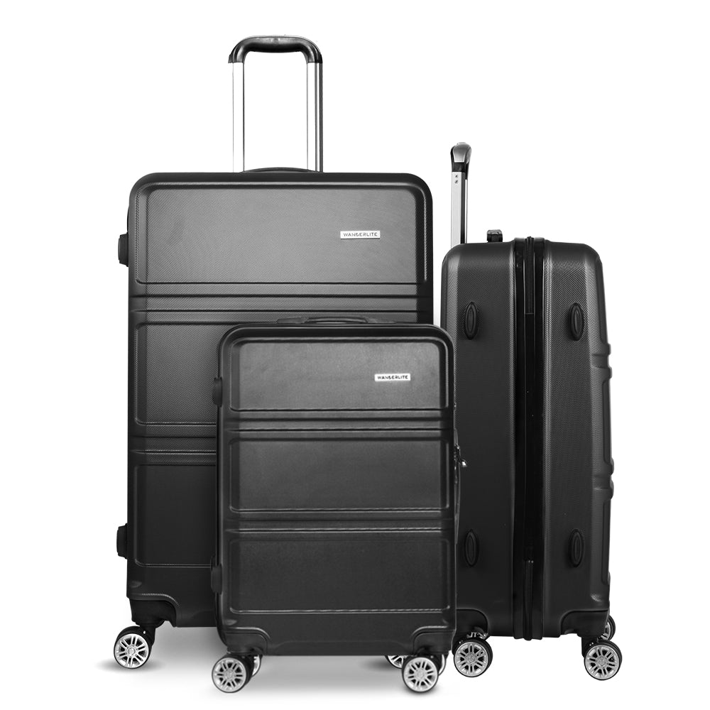 Suitcases: Wanderlite 3Set 20-24-28 Inch Luggage with TSA Lock Spinner Travel Suitcase Carry On Hard Shell Luggage Case Black