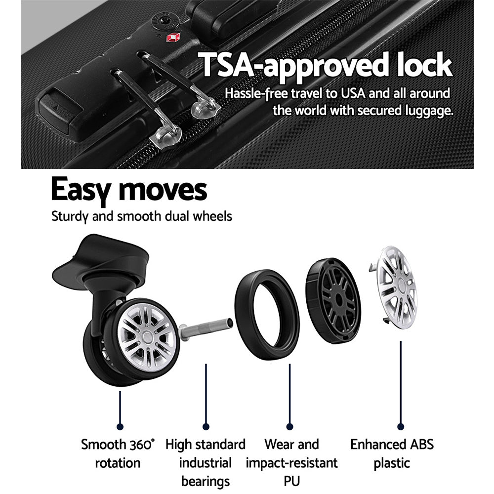 Suitcases: Wanderlite 3Set 20-24-28 Inch Luggage with TSA Lock Spinner Travel Suitcase Carry On Hard Shell Luggage Case Black