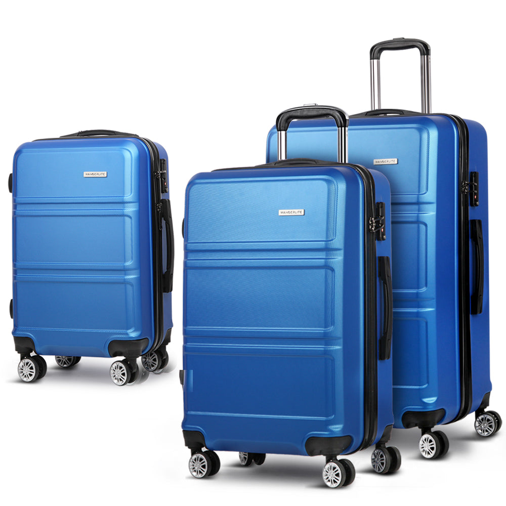Suitcases: Wanderlite 20" 24" 28" Luggage with TSA Lock Spinner Travel Suitcase Carry On Hard Shell Luggage Case Blue