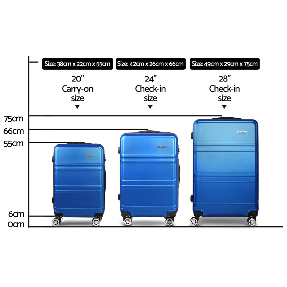 Suitcases: Wanderlite 20" 24" 28" Luggage with TSA Lock Spinner Travel Suitcase Carry On Hard Shell Luggage Case Blue