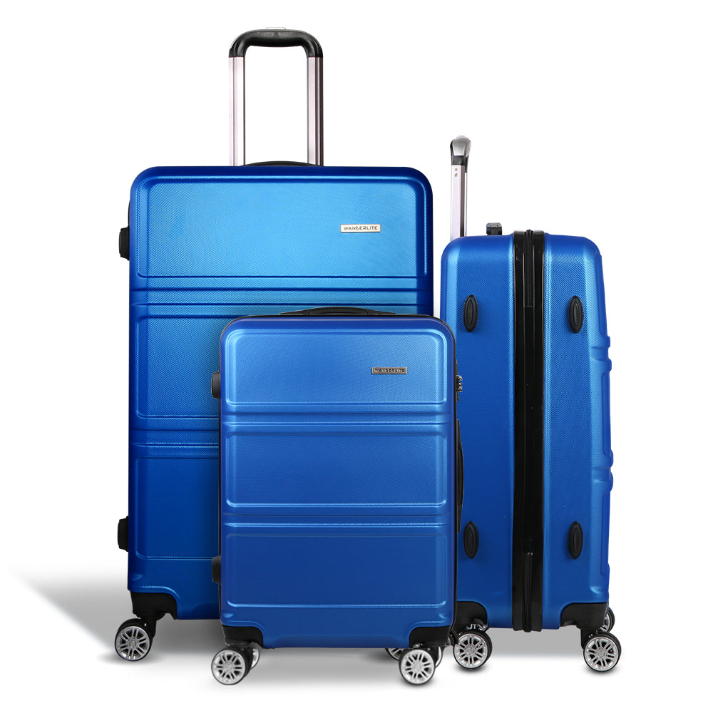 Suitcases: Wanderlite 20" 24" 28" Luggage with TSA Lock Spinner Travel Suitcase Carry On Hard Shell Luggage Case Blue