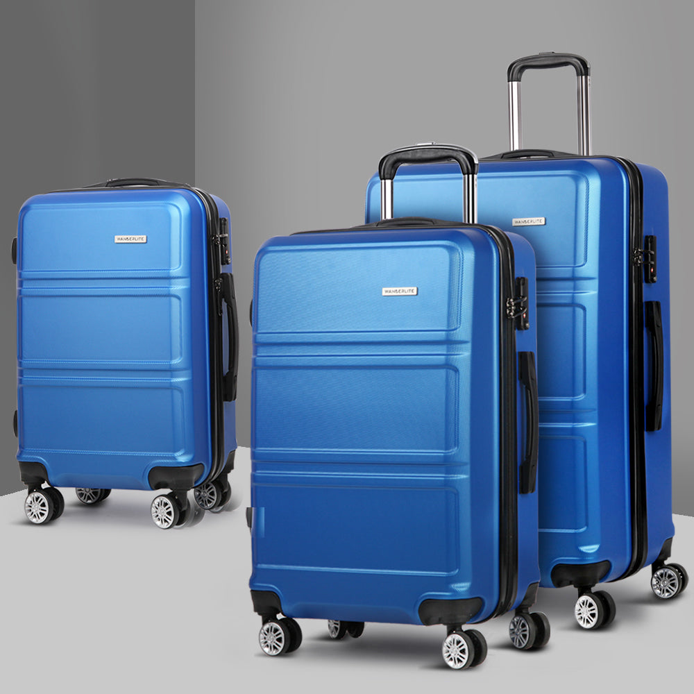 Suitcases: Wanderlite 20" 24" 28" Luggage with TSA Lock Spinner Travel Suitcase Carry On Hard Shell Luggage Case Blue