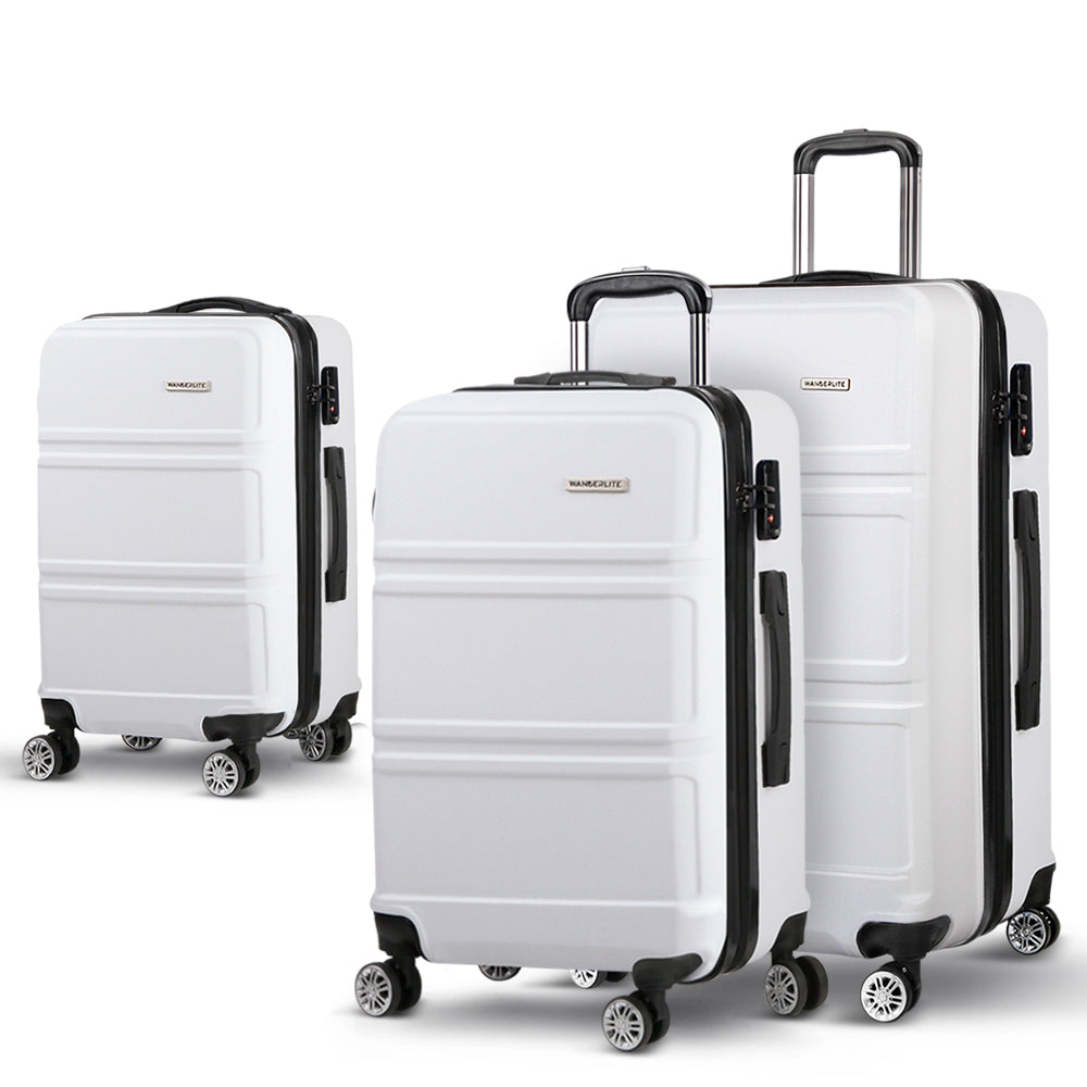 Suitcases: Wanderlite 20" 24" 28" Luggage with TSA Lock Spinner Travel Suitcase Carry On Hard Shell Luggage Case White