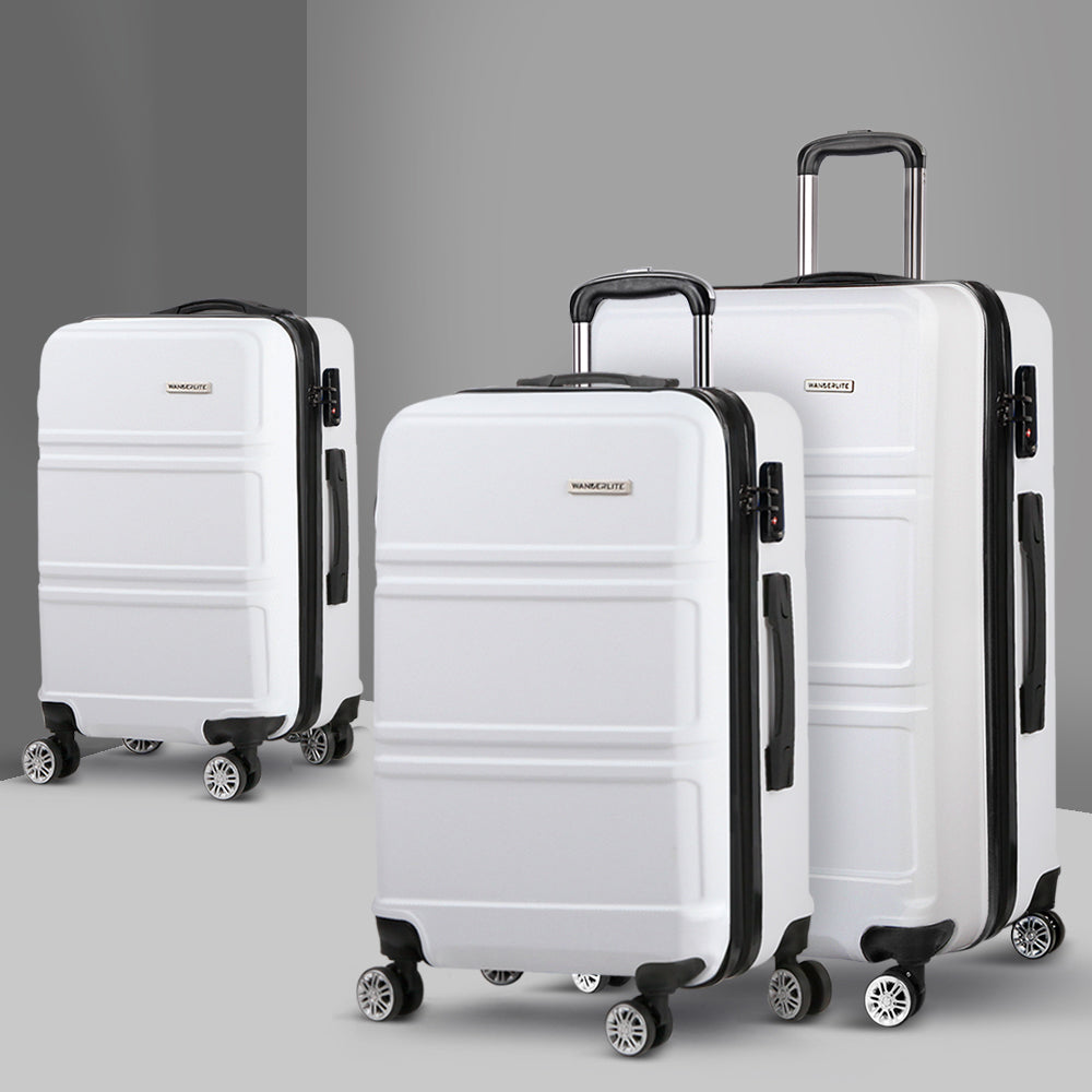Suitcases: Wanderlite 20" 24" 28" Luggage with TSA Lock Spinner Travel Suitcase Carry On Hard Shell Luggage Case White