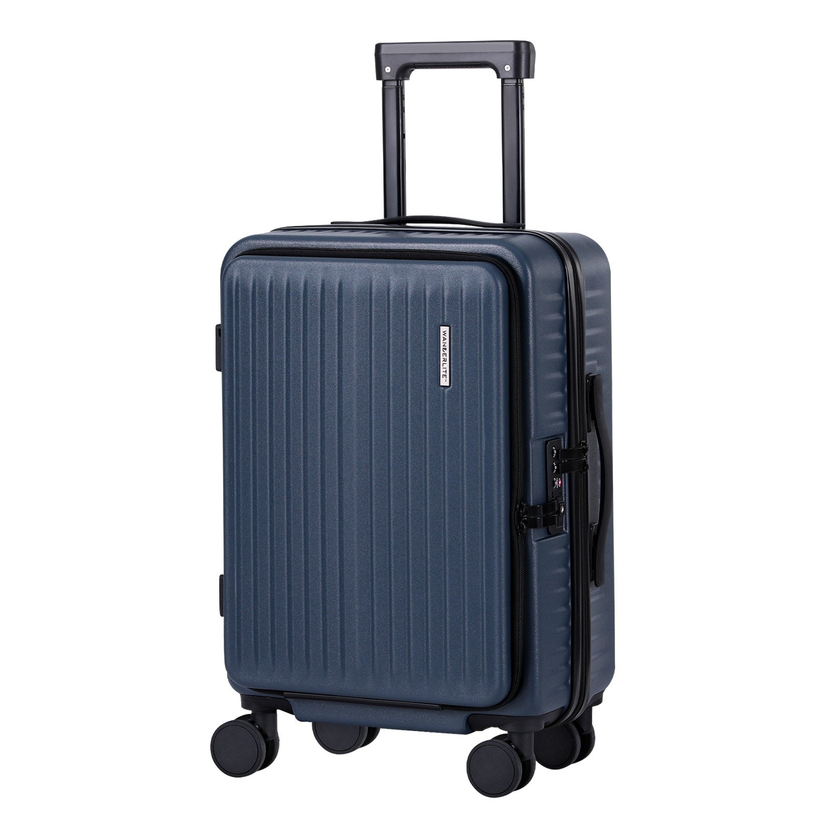 Suitcases: Wanderlite 20" Luggage Suitcase Front Pocket Travel Carry On Dual TSA Navy