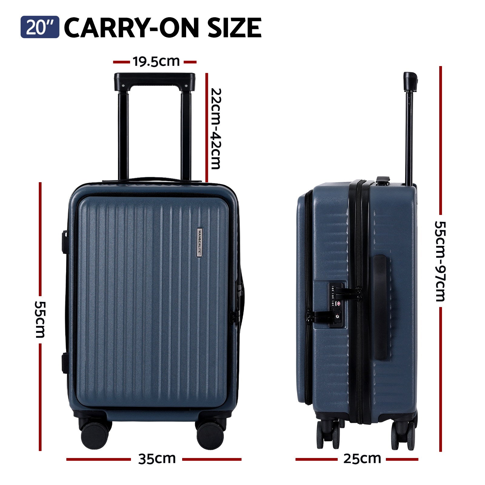 Suitcases: Wanderlite 20" Luggage Suitcase Front Pocket Travel Carry On Dual TSA Navy