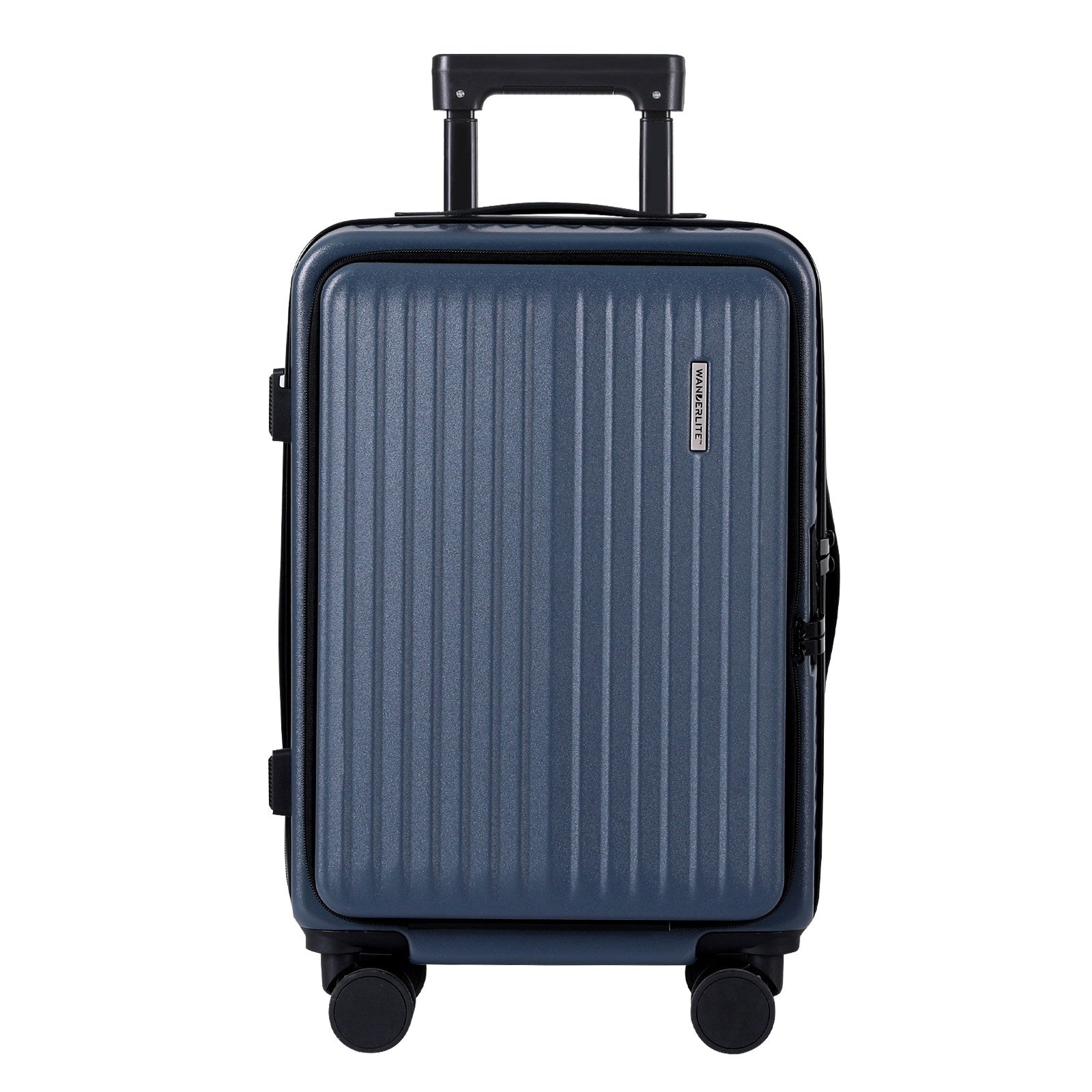 Suitcases: Wanderlite 20" Luggage Suitcase Front Pocket Travel Carry On Dual TSA Navy