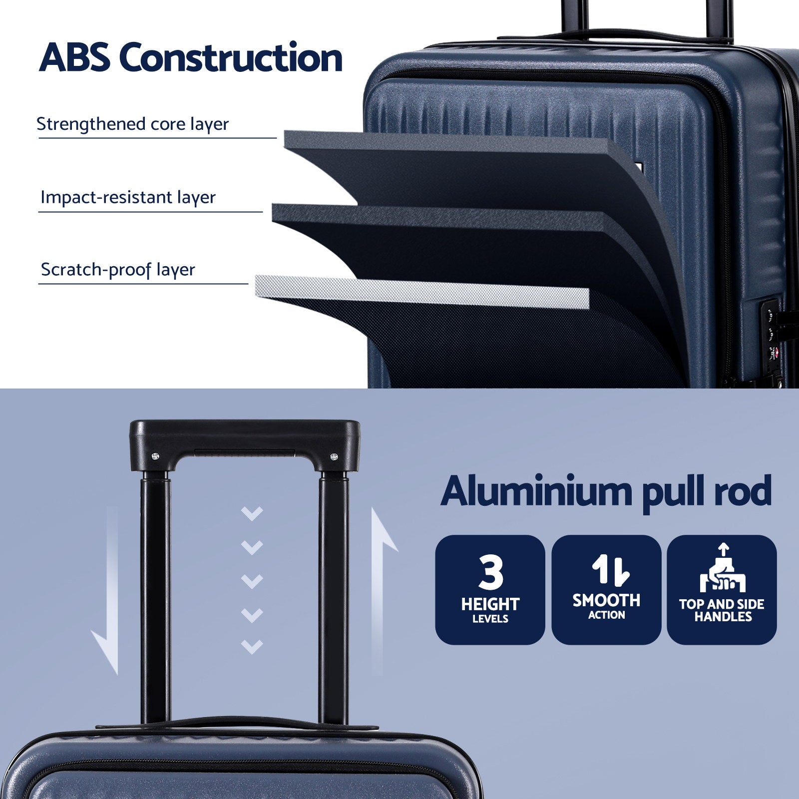Suitcases: Wanderlite 20" Luggage Suitcase Front Pocket Travel Carry On Dual TSA Navy