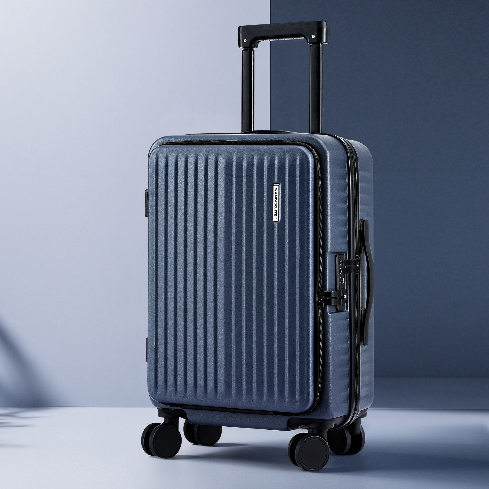 Suitcases: Wanderlite 20" Luggage Suitcase Front Pocket Travel Carry On Dual TSA Navy