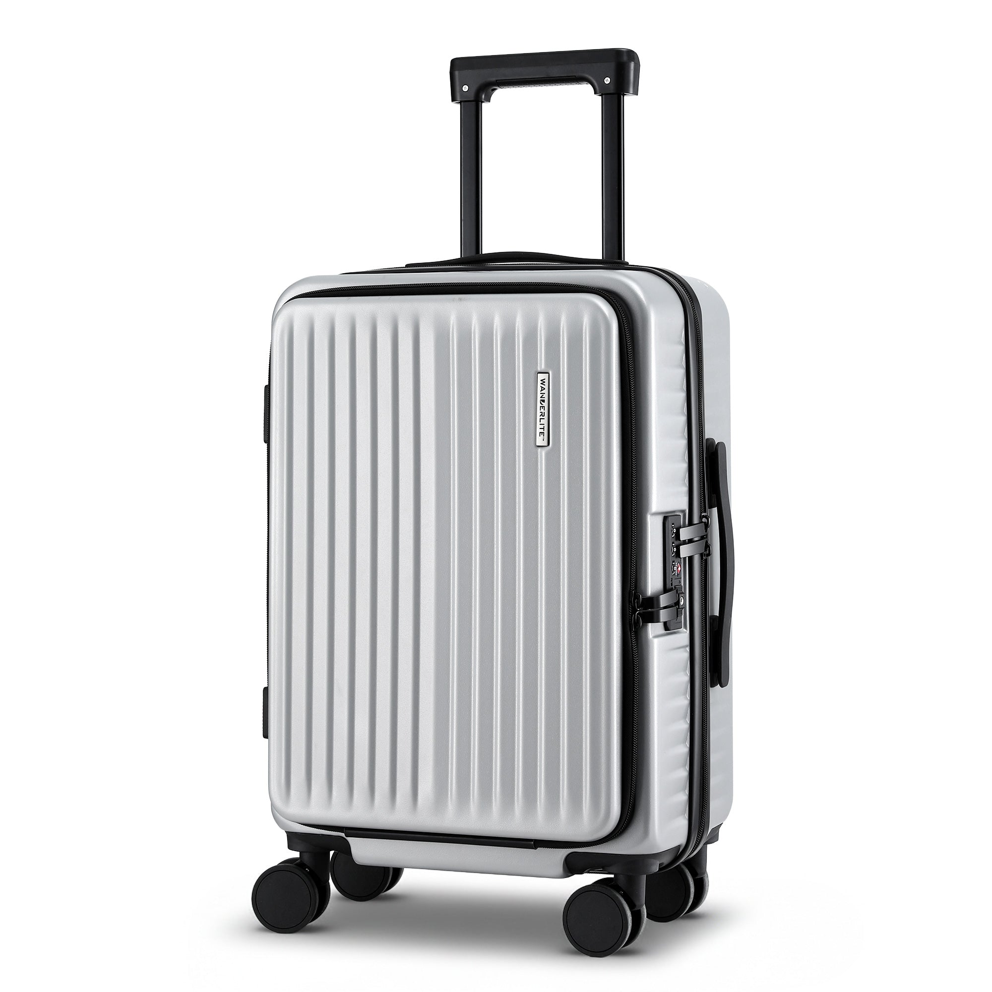 Suitcases: Wanderlite 20" Luggage Suitcase Front Pocket Travel Carry On Dual TSA Silver