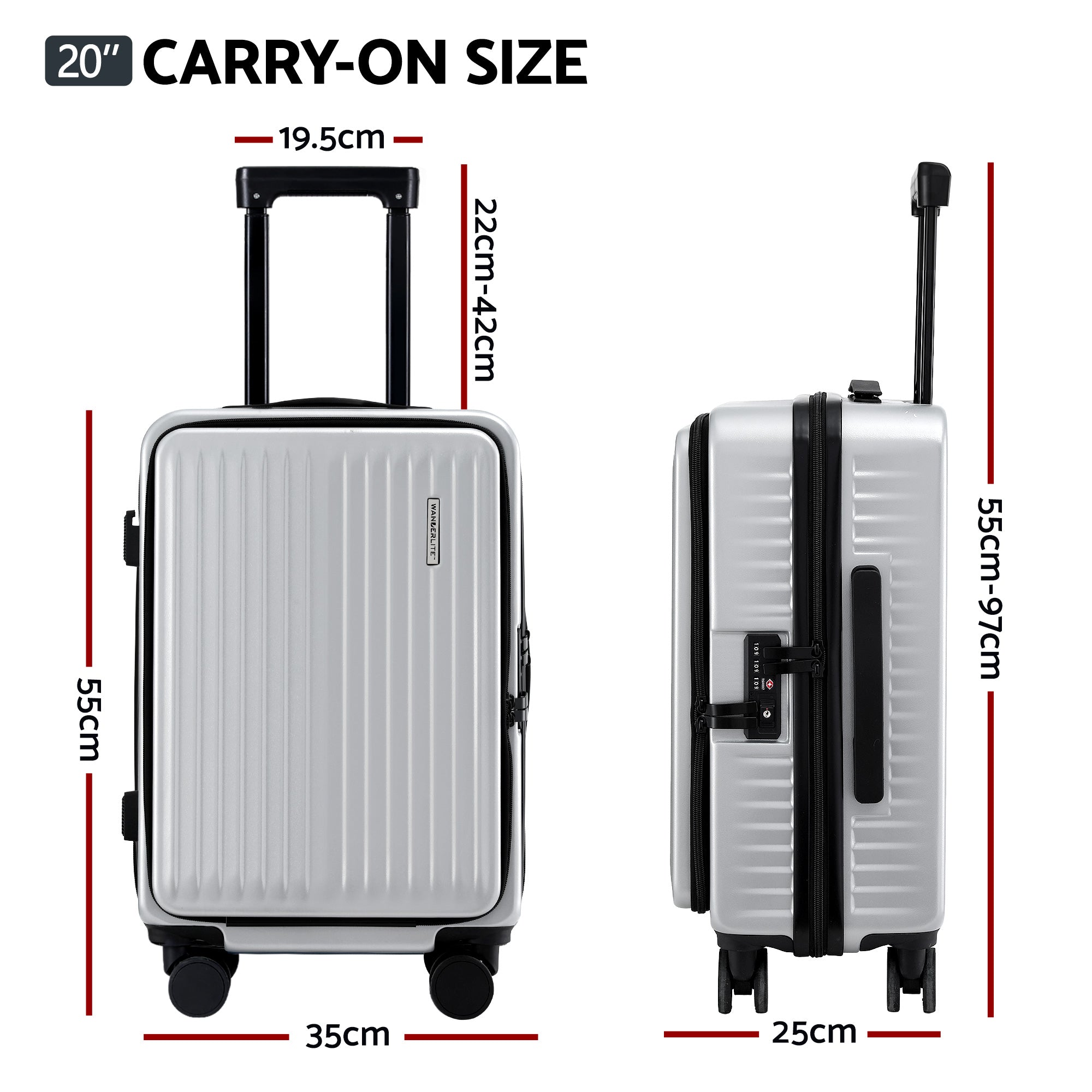 Suitcases: Wanderlite 20" Luggage Suitcase Front Pocket Travel Carry On Dual TSA Silver
