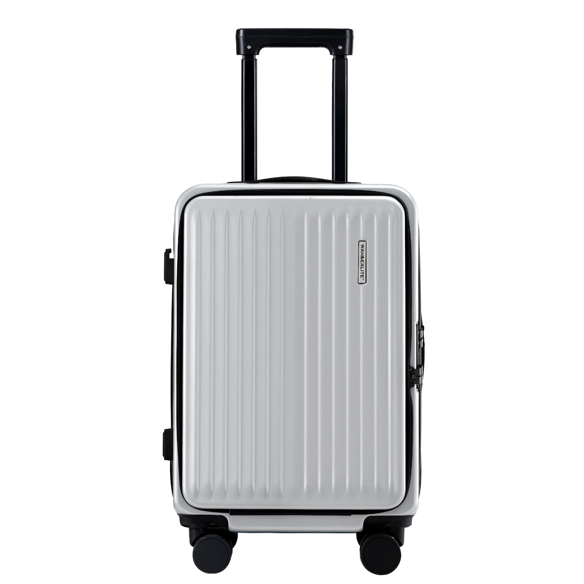 Suitcases: Wanderlite 20" Luggage Suitcase Front Pocket Travel Carry On Dual TSA Silver