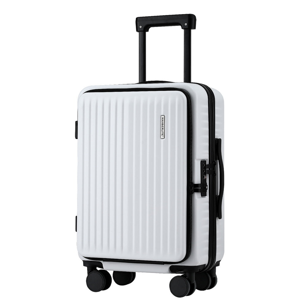 Suitcases: Wanderlite 20" Luggage Suitcase Front Pocket Travel Carry On Dual TSA White