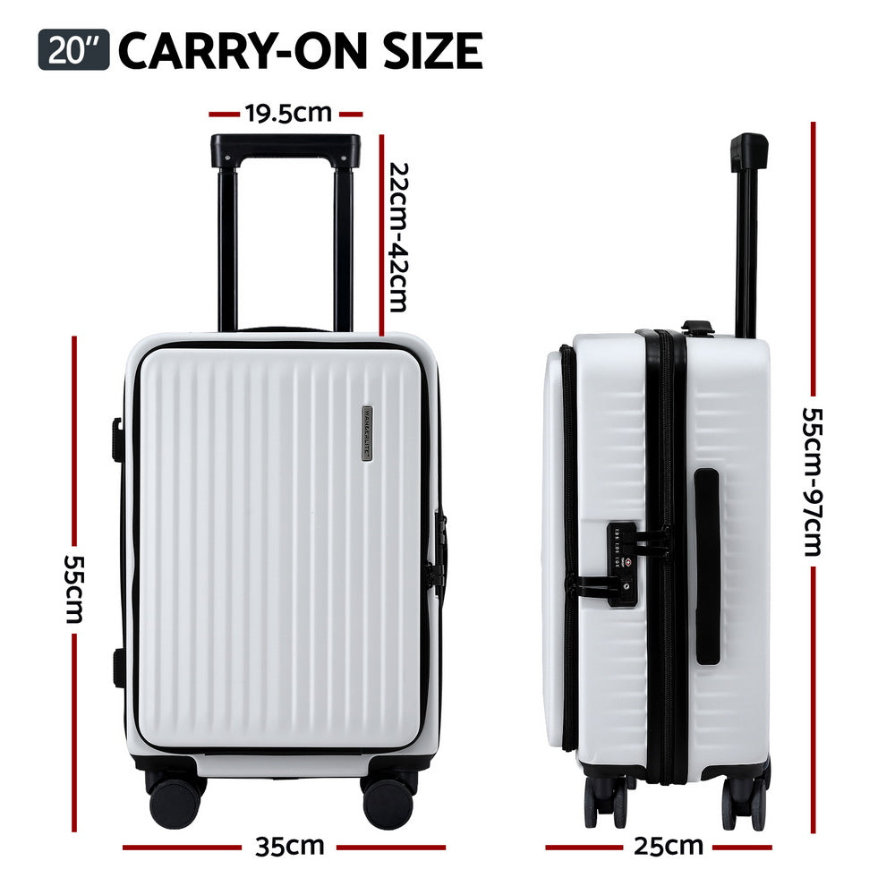 Suitcases: Wanderlite 20" Luggage Suitcase Front Pocket Travel Carry On Dual TSA White