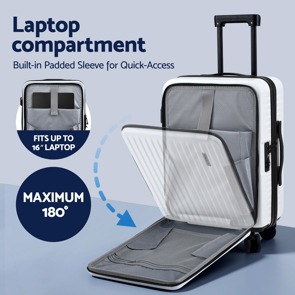 Suitcases: Wanderlite 20" Luggage Suitcase Front Pocket Travel Carry On Dual TSA White