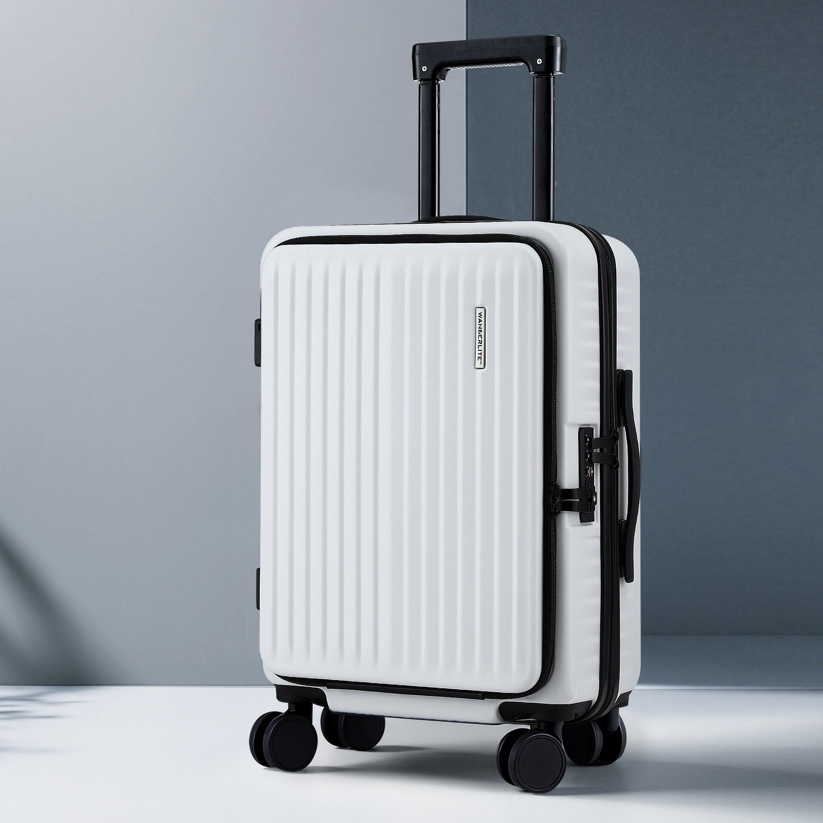 Suitcases: Wanderlite 20" Luggage Suitcase Front Pocket Travel Carry On Dual TSA White