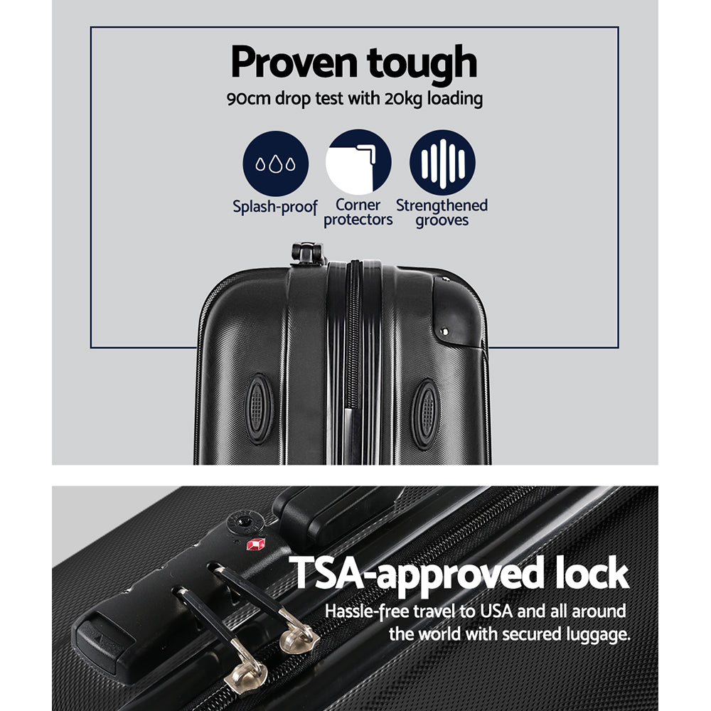 Suitcases: Wanderlite 3 Set Luggage 20-24-28 Inch with TSA Lock Spinner Hard Shell Travel Suitcase Luggage Organiser Case Black