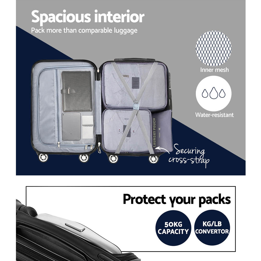 Suitcases: Wanderlite 3 Set Luggage 20-24-28 Inch with TSA Lock Spinner Hard Shell Travel Suitcase Luggage Organiser Case Black