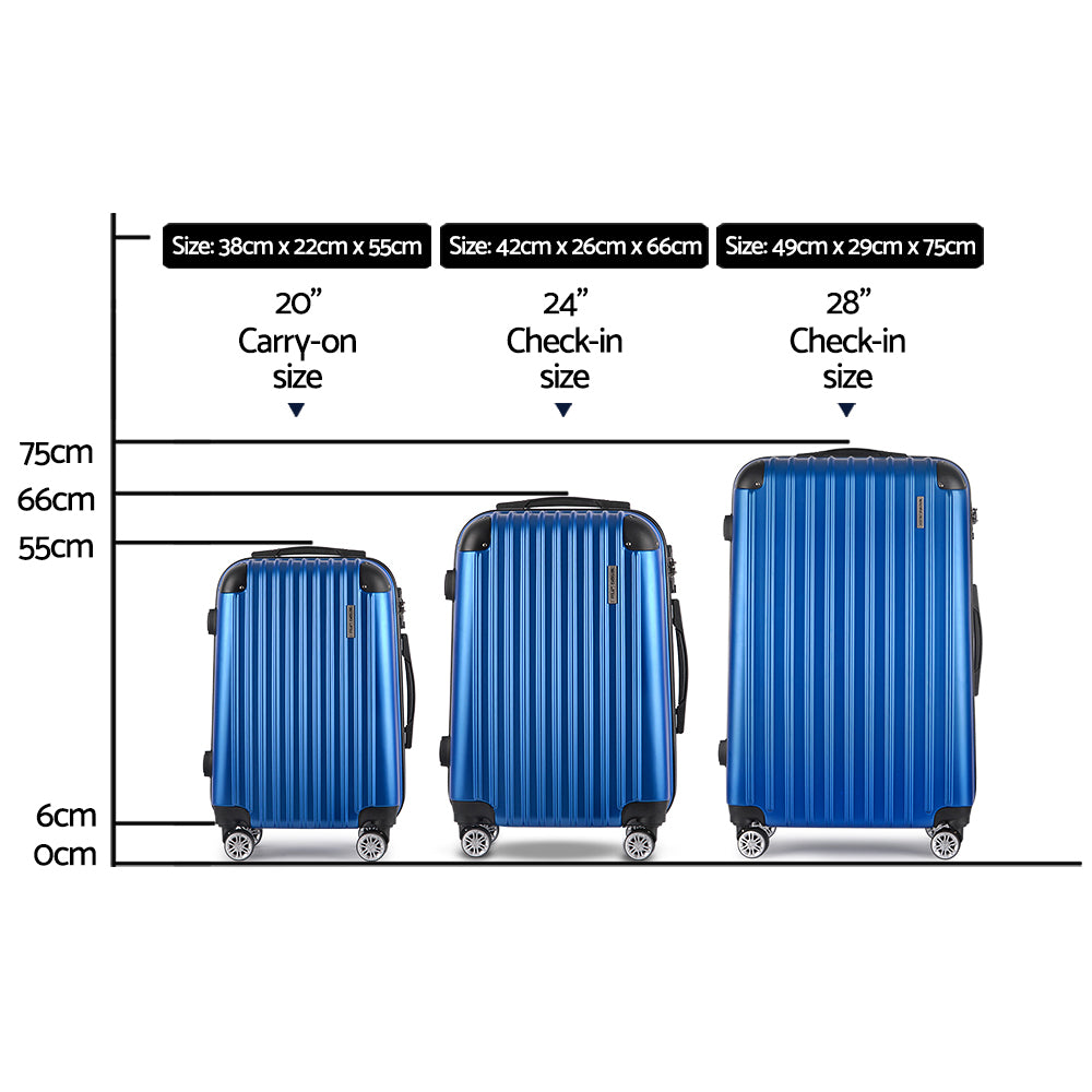 Suitcases: Wanderlite 3 Set Luggage 20-24-28 Inch with TSA Lock Spinner Hard Shell Travel Suitcase Luggage Organiser Case Blue