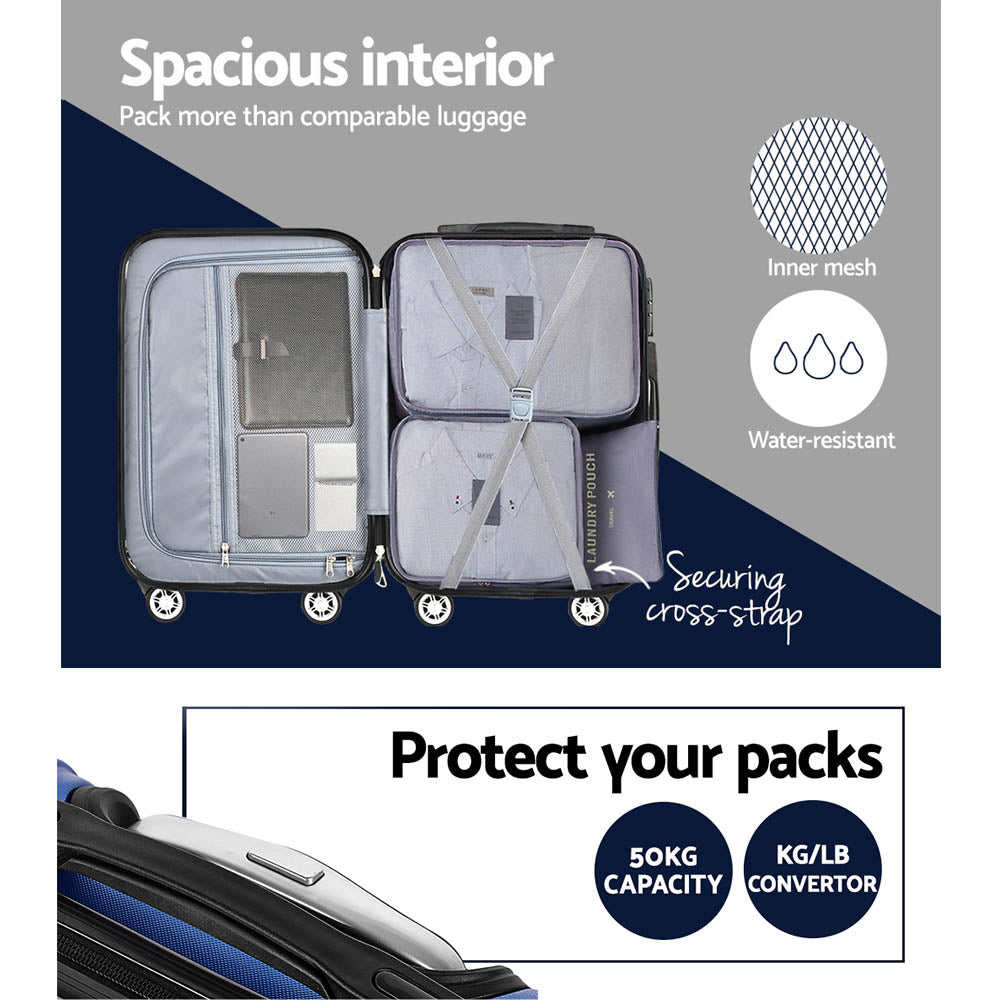 Suitcases: Wanderlite 3 Set Luggage 20-24-28 Inch with TSA Lock Spinner Hard Shell Travel Suitcase Luggage Organiser Case Blue