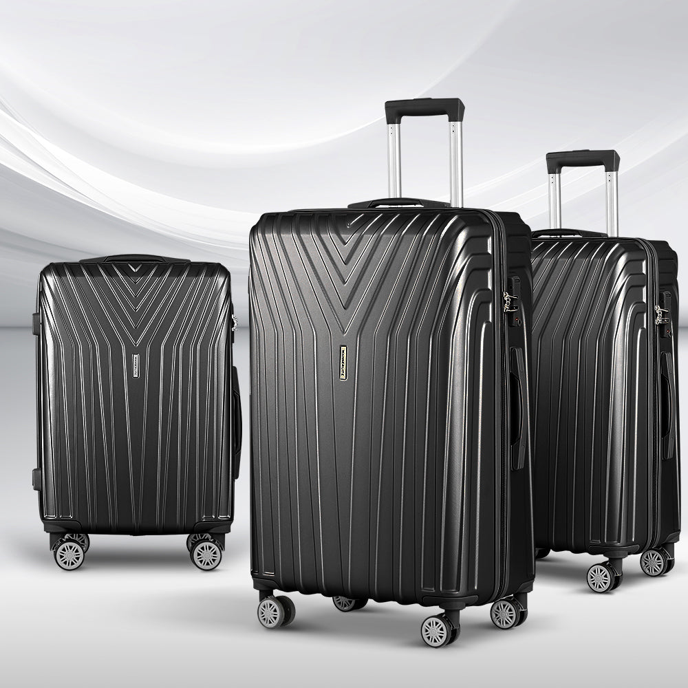 Suitcases: Wanderlite 3 Set Luggage 20-24-28 Inch Suitcase with TSA Lock Carry On Hard Shell Travel Luggage Organiser Case Black