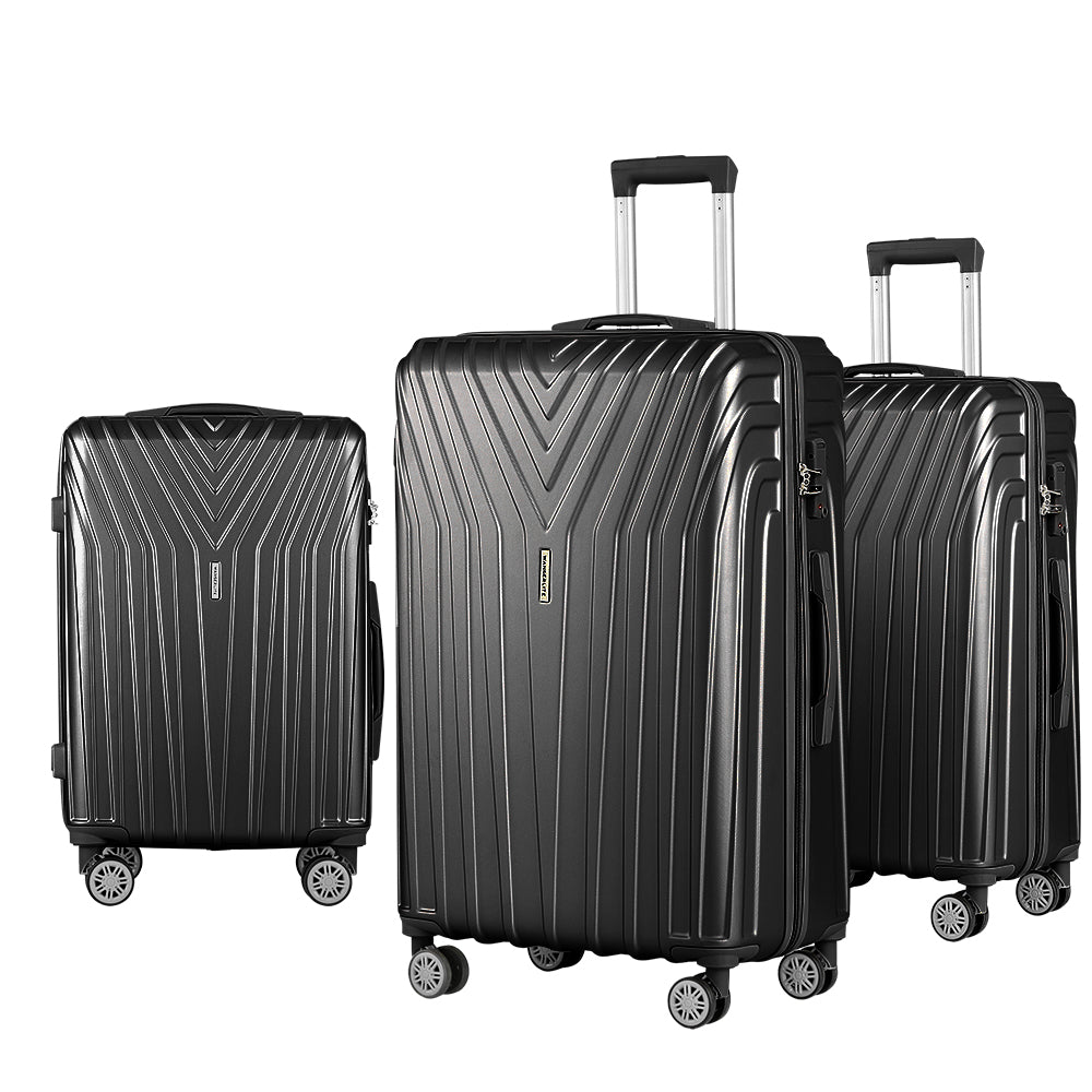 Suitcases: Wanderlite 3 Set Luggage 20-24-28 Inch Suitcase with TSA Lock Carry On Hard Shell Travel Luggage Organiser Case Black