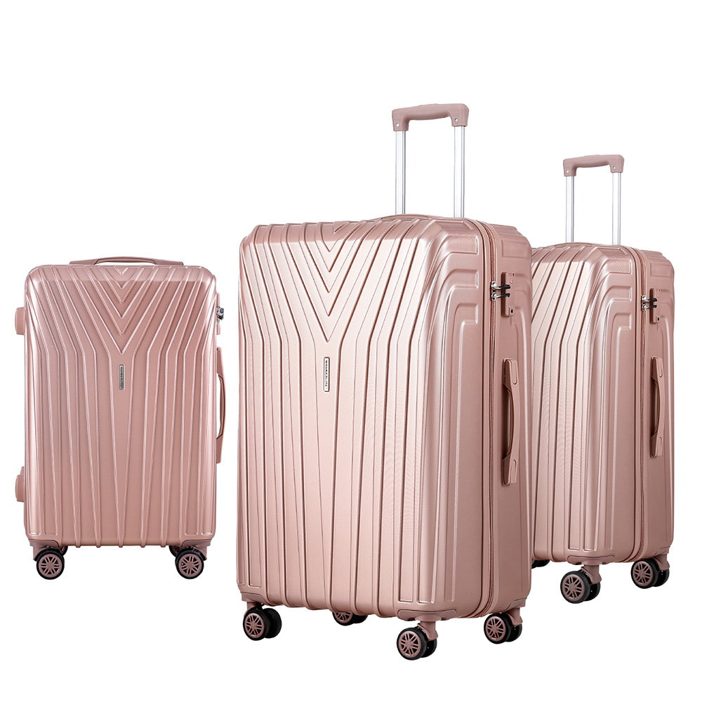 Suitcases: Wanderlite 3 Set Luggage 20-24-28 Inch Suitcase with TSA Lock Carry On Hard Shell Travel Luggage Organiser Case Pink