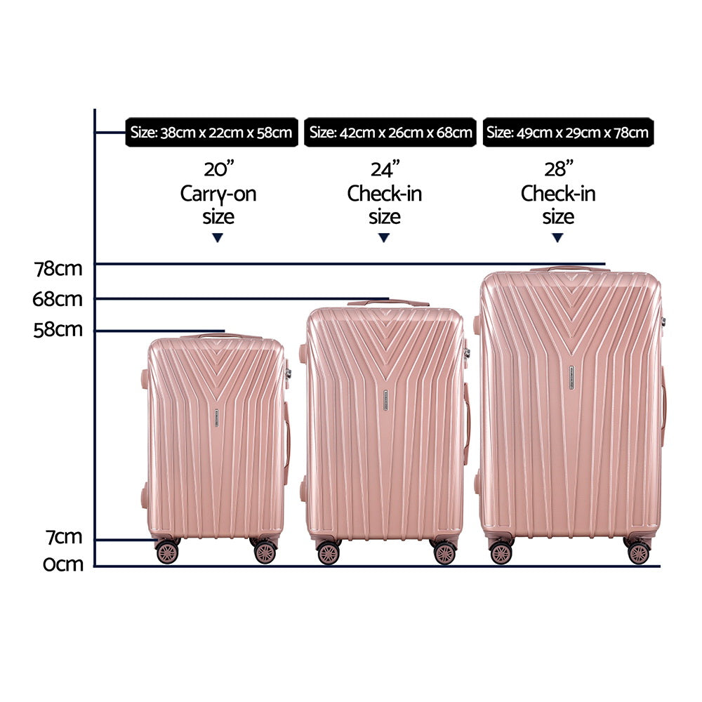 Suitcases: Wanderlite 3 Set Luggage 20-24-28 Inch Suitcase with TSA Lock Carry On Hard Shell Travel Luggage Organiser Case Pink