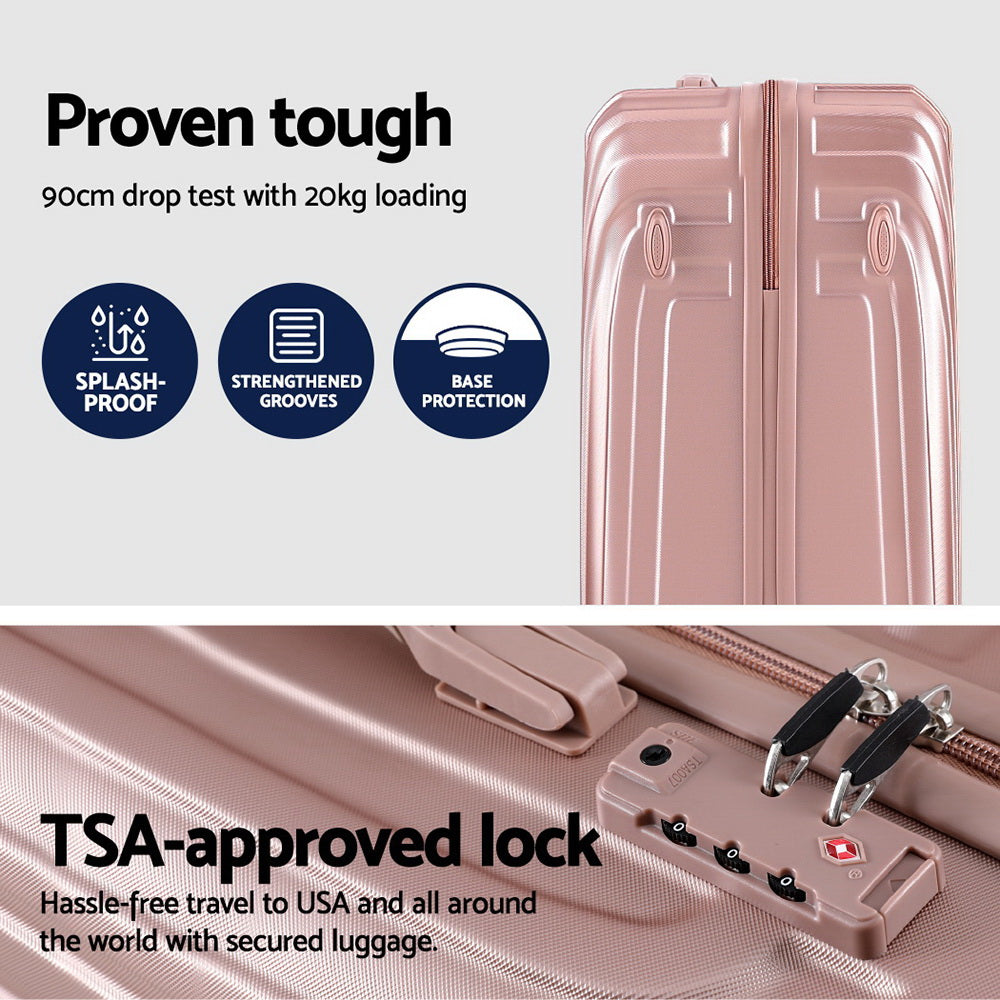 Suitcases: Wanderlite 3 Set Luggage 20-24-28 Inch Suitcase with TSA Lock Carry On Hard Shell Travel Luggage Organiser Case Pink