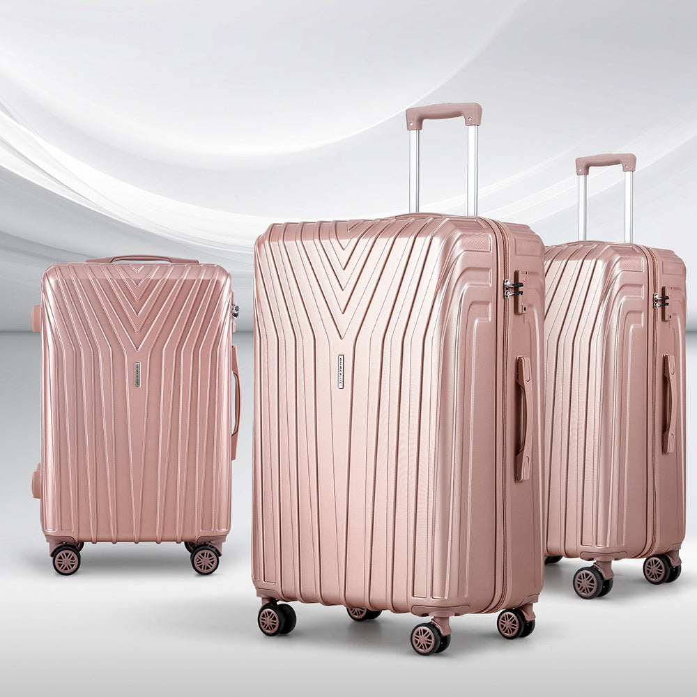 Suitcases: Wanderlite 3 Set Luggage 20-24-28 Inch Suitcase with TSA Lock Carry On Hard Shell Travel Luggage Organiser Case Pink