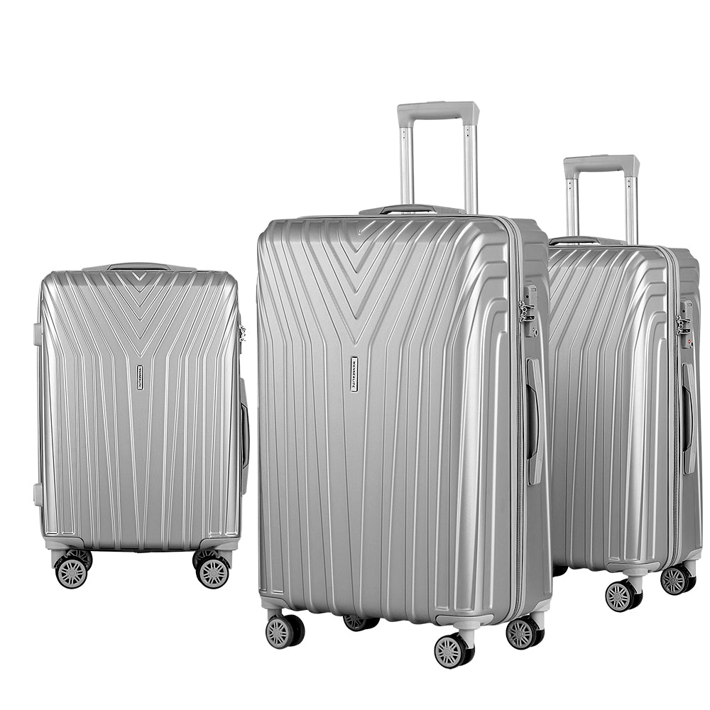 Suitcases: Wanderlite 3 Set Luggage 20-24-28 Inch Suitcase with TSA Lock Carry On Hard Shell Travel Luggage Organiser Case Silver