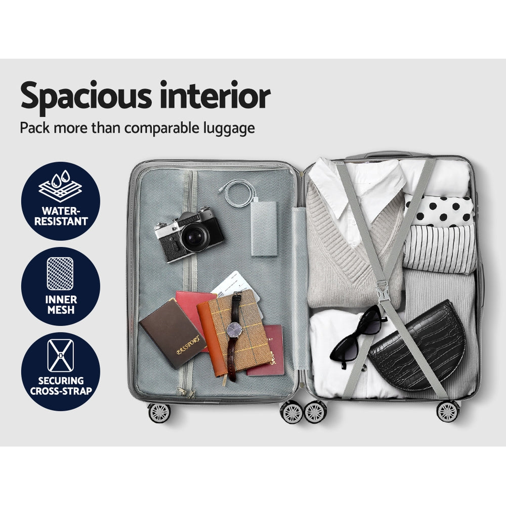 Suitcases: Wanderlite 3 Set Luggage 20-24-28 Inch Suitcase with TSA Lock Carry On Hard Shell Travel Luggage Organiser Case Silver