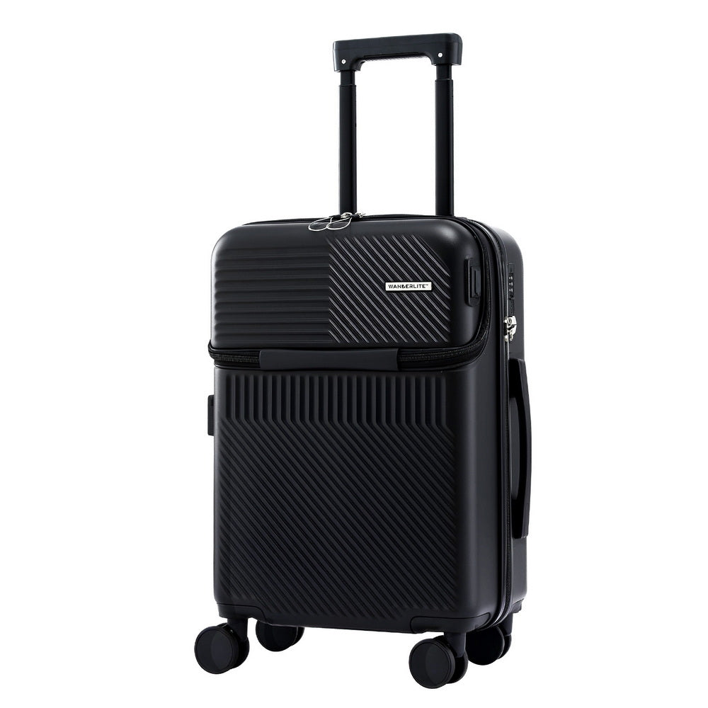 Suitcases: Wanderlite 20" Luggage Suitcase Front Pocket Travel Carry On TSA Black