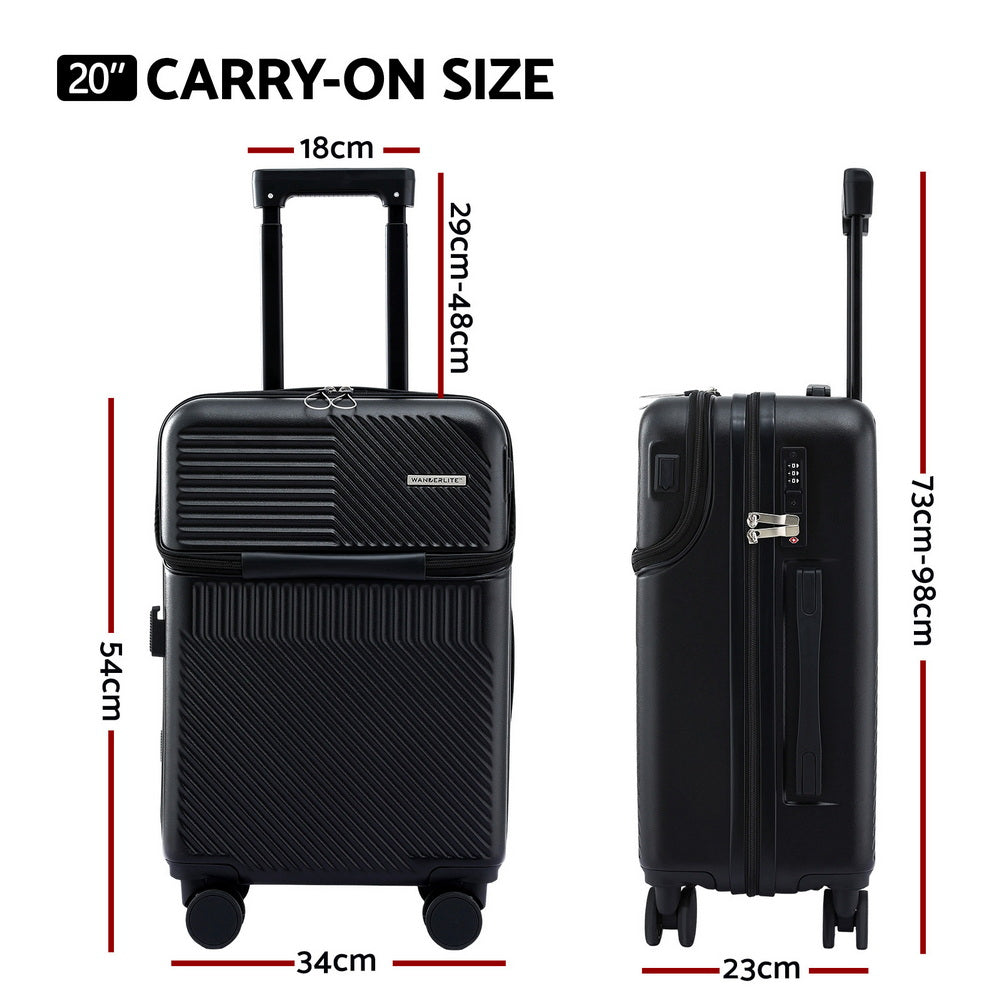 Suitcases: Wanderlite 20" Luggage Suitcase Front Pocket Travel Carry On TSA Black