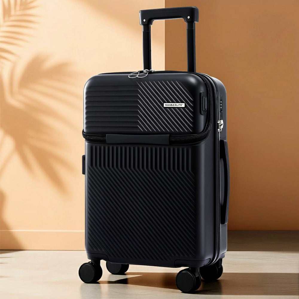 Suitcases: Wanderlite 20" Luggage Suitcase Front Pocket Travel Carry On TSA Black
