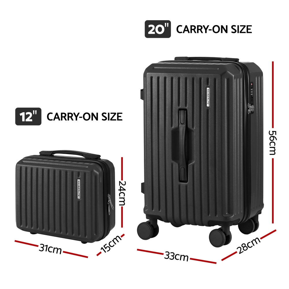Suitcases: Wanderlite 2pcs Trunk Luggage Suitcase Travel Carry On TSA Lock 12" 20" Black