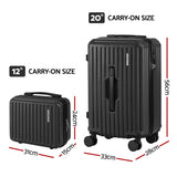 Wanderlite 2pcs Trunk Luggage Suitcase Travel Carry On TSA Lock 12" 20" Black