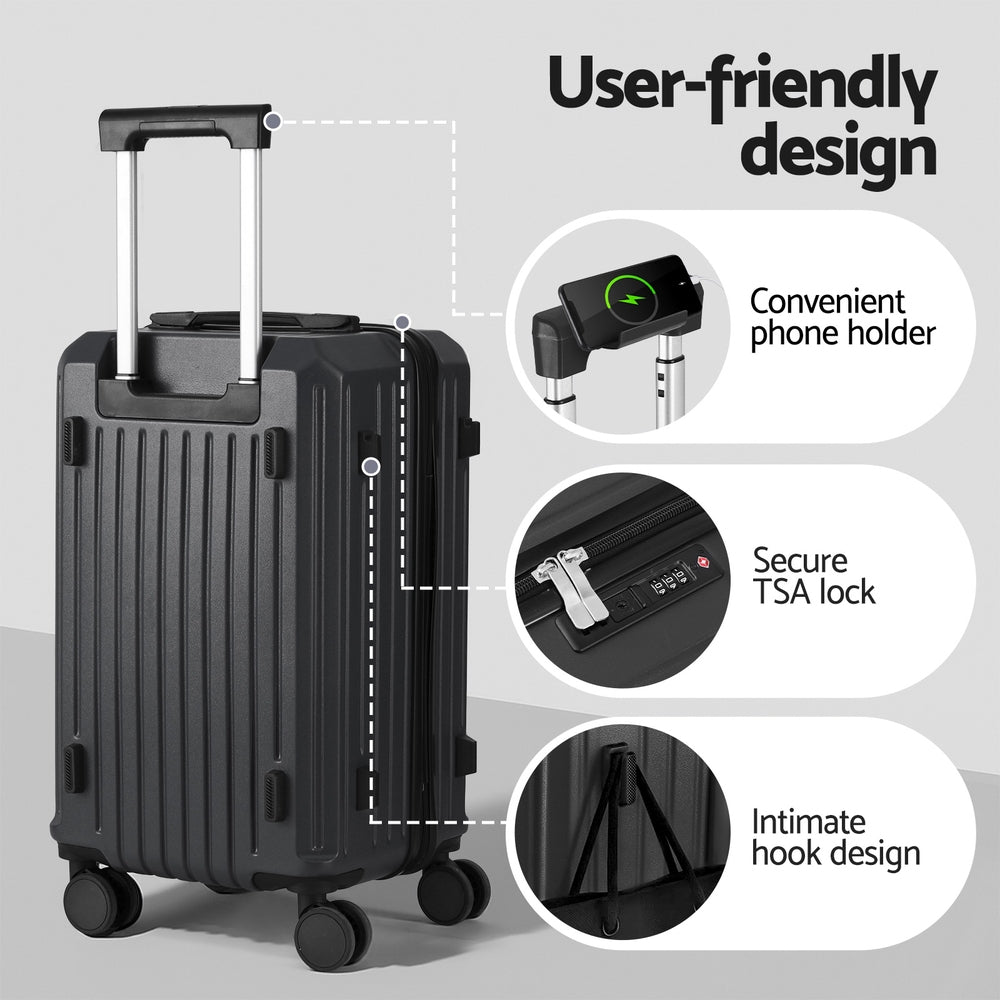 Suitcases: Wanderlite 2pcs Trunk Luggage Suitcase Travel Carry On TSA Lock 12" 20" Black
