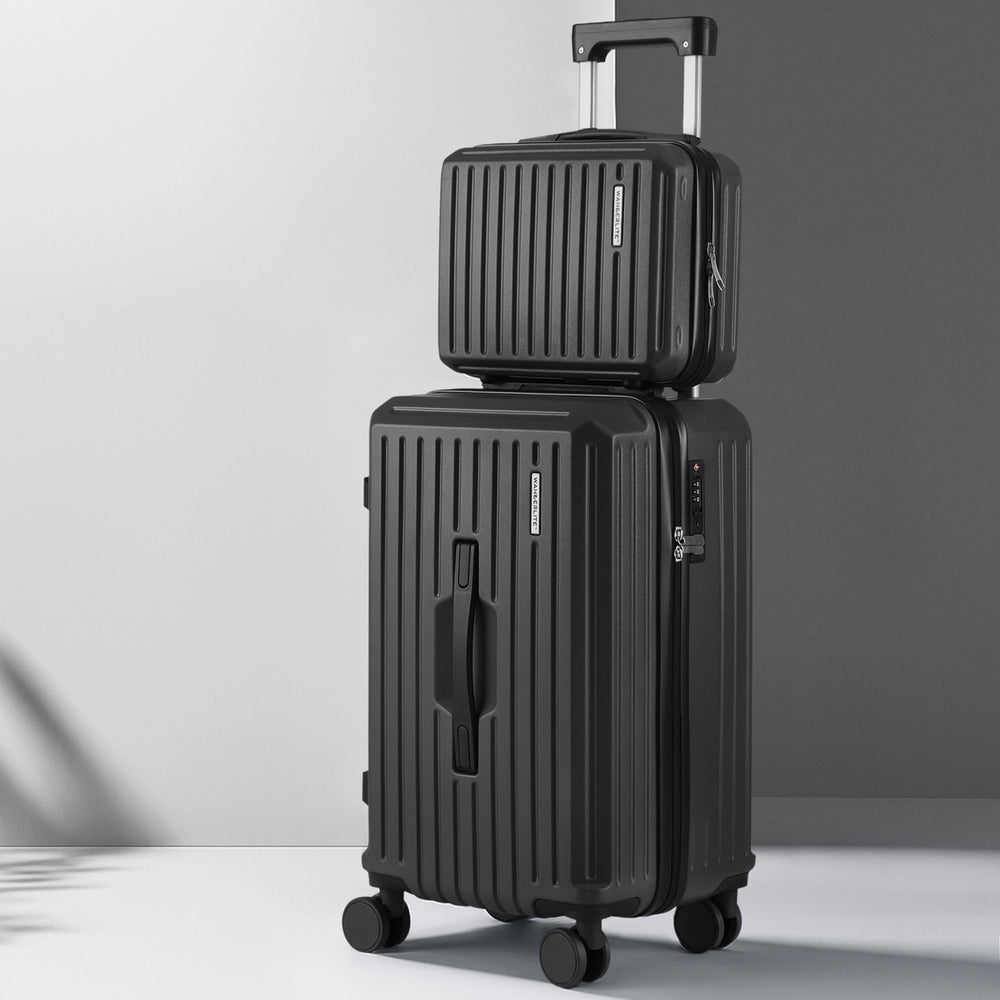 Suitcases: Wanderlite 2pcs Trunk Luggage Suitcase Travel Carry On TSA Lock 12" 20" Black