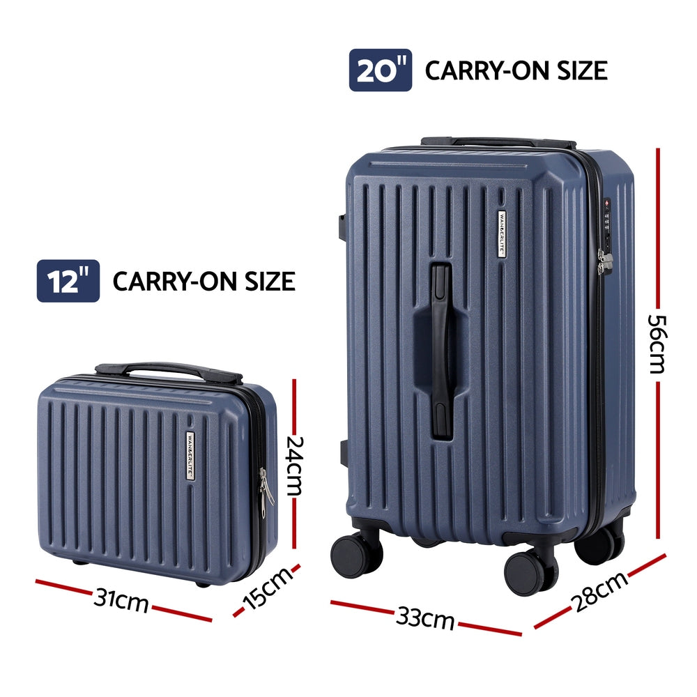 Suitcases: Wanderlite 2pcs Trunk Luggage Suitcase Travel Carry On TSA Lock 12" 20" Navy