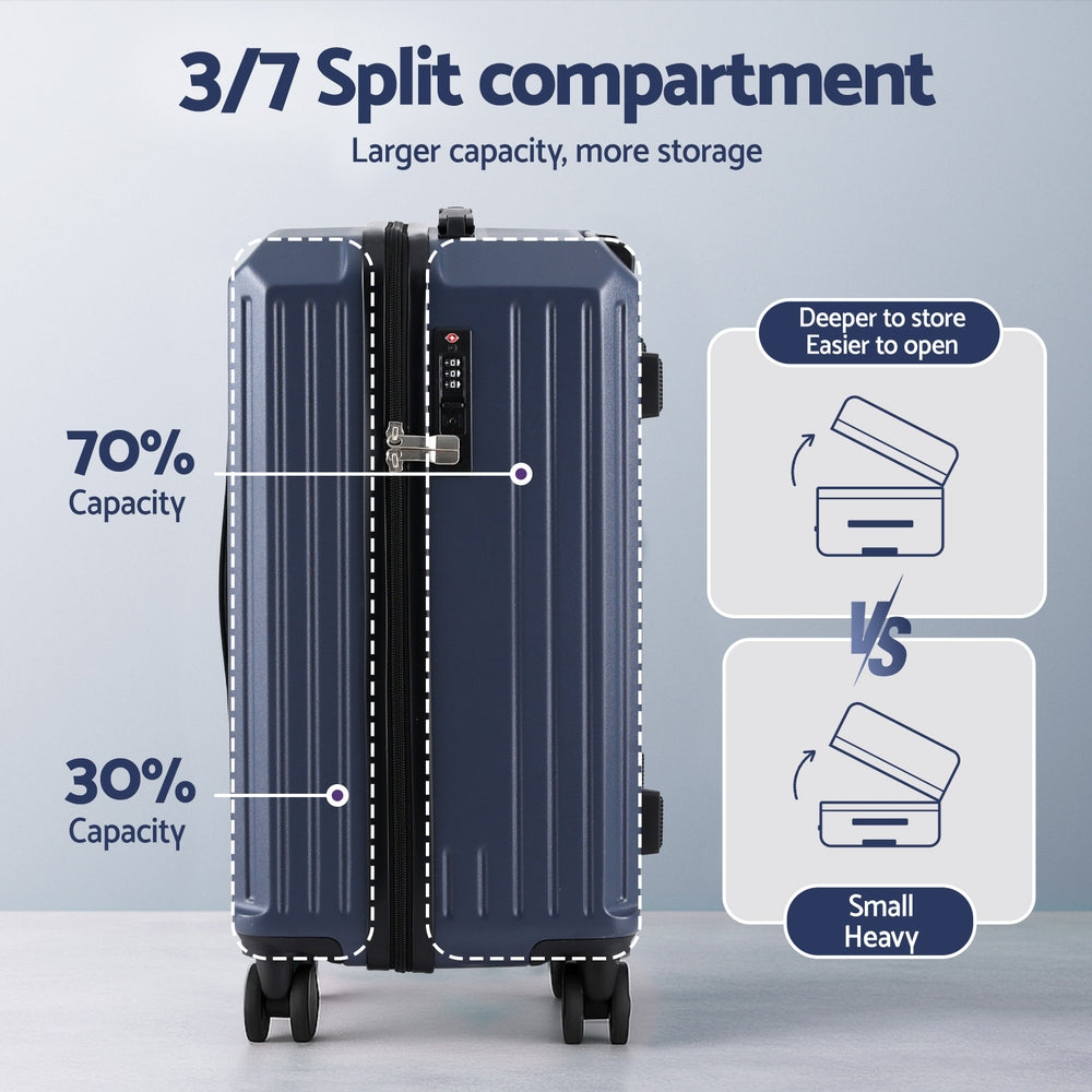Suitcases: Wanderlite 2pcs Trunk Luggage Suitcase Travel Carry On TSA Lock 12" 20" Navy