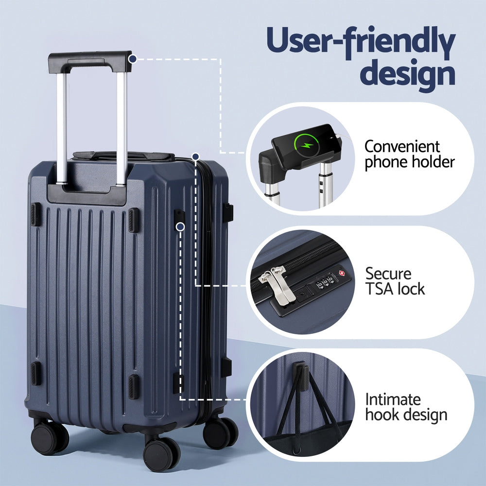 Suitcases: Wanderlite 2pcs Trunk Luggage Suitcase Travel Carry On TSA Lock 12" 20" Navy