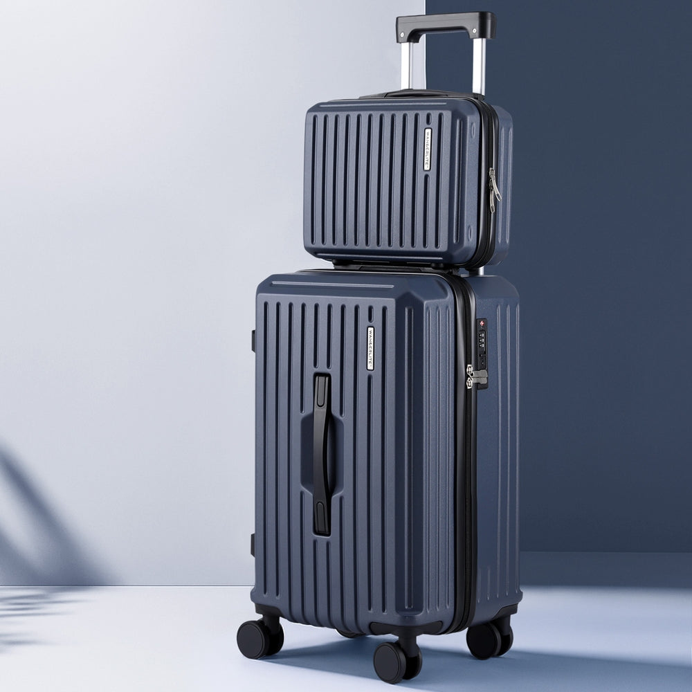 Suitcases: Wanderlite 2pcs Trunk Luggage Suitcase Travel Carry On TSA Lock 12" 20" Navy