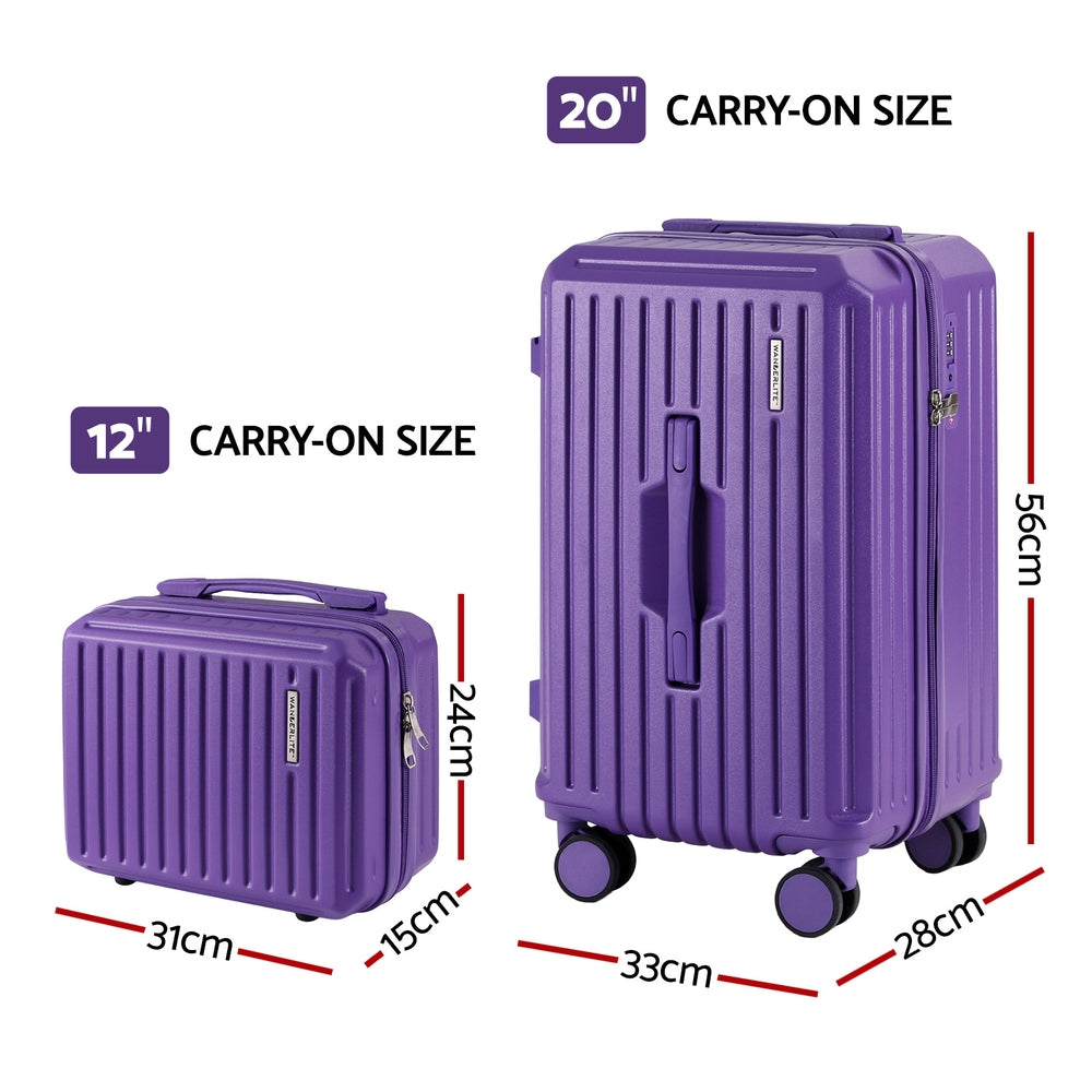Suitcases: Wanderlite 2pcs Trunk Luggage Suitcase Travel Carry On TSA Lock 12" 20" Purple