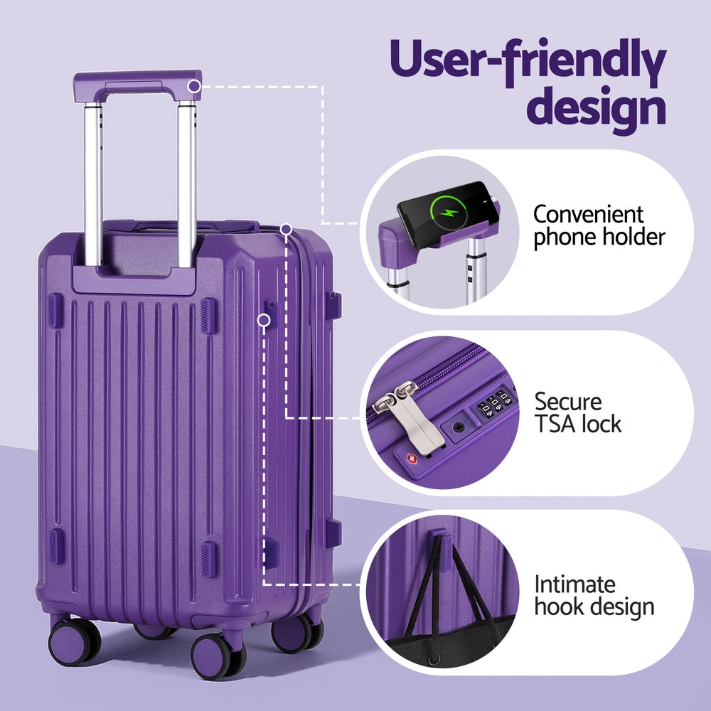 Suitcases: Wanderlite 2pcs Trunk Luggage Suitcase Travel Carry On TSA Lock 12" 20" Purple