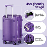 Wanderlite 2pcs Trunk Luggage Suitcase Travel Carry On TSA Lock 12" 20" Purple