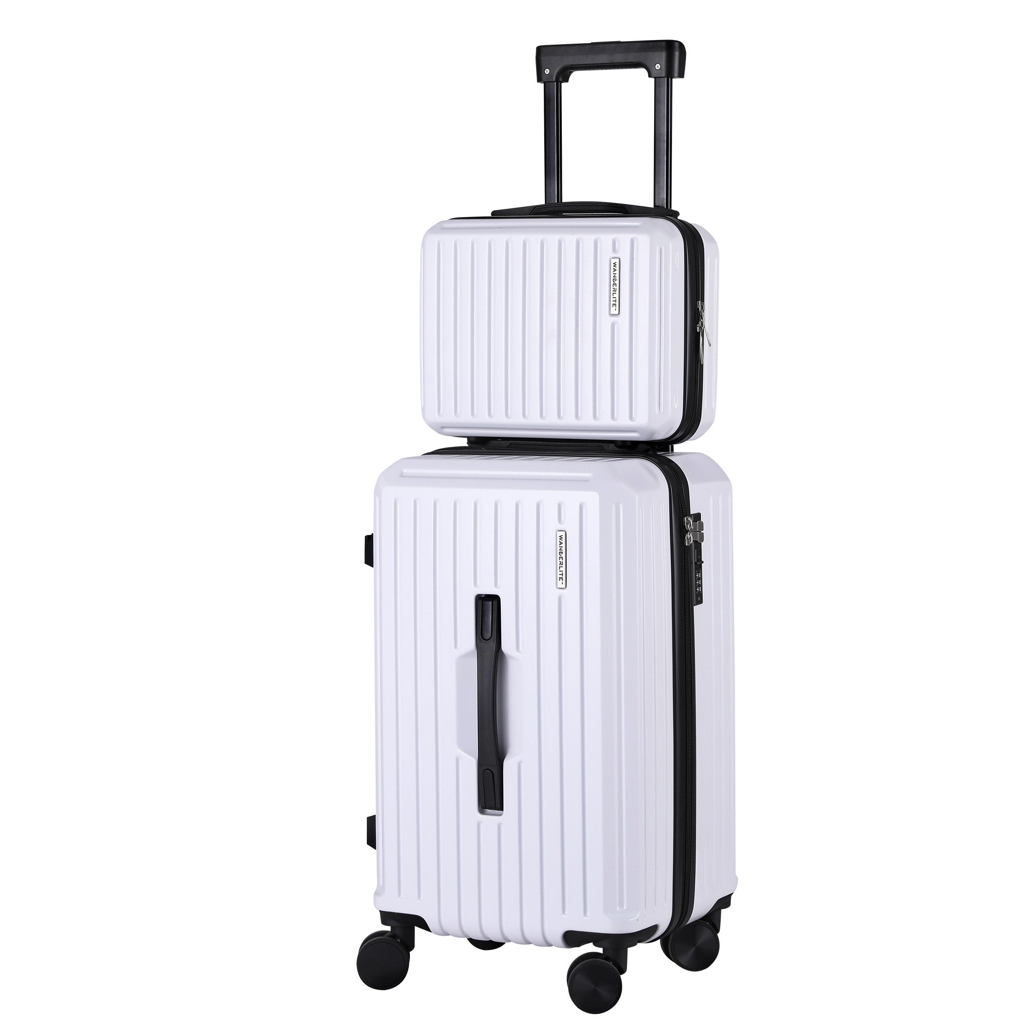 Suitcases: Wanderlite 2pcs Trunk Luggage Suitcase Travel Carry On TSA Lock 12" 20" White